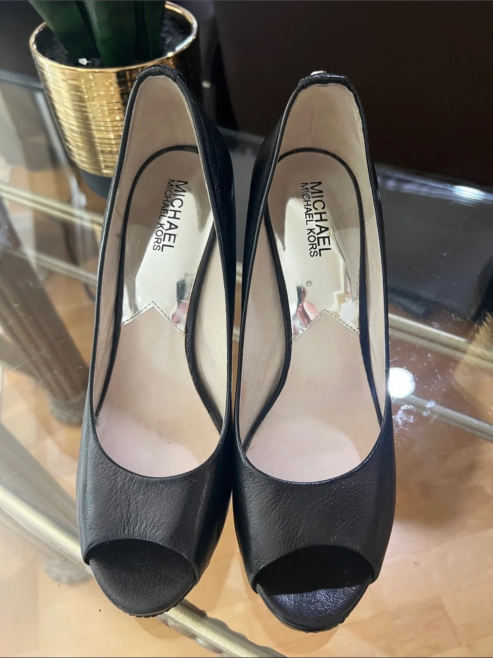 Michael Kors Black Leather Peep-Toe Stiletto Heels